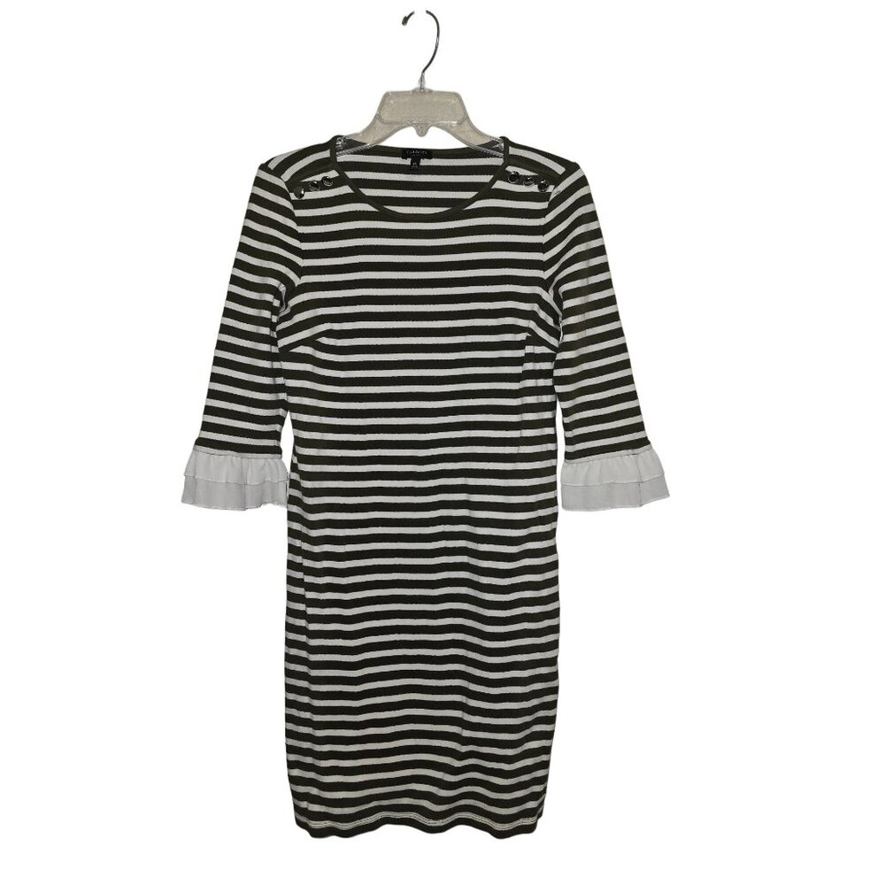 Striped Green & White Ruffle Sleeve Dress By Talbots Petites MP